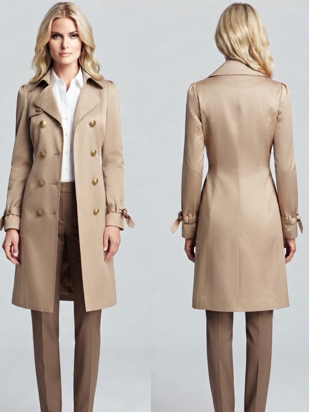 SALE🔥NEW WOMEN DOUBLE-BREASTED TRENCH COAT LINED BEIGE COAT MILITARY‎ JACKET